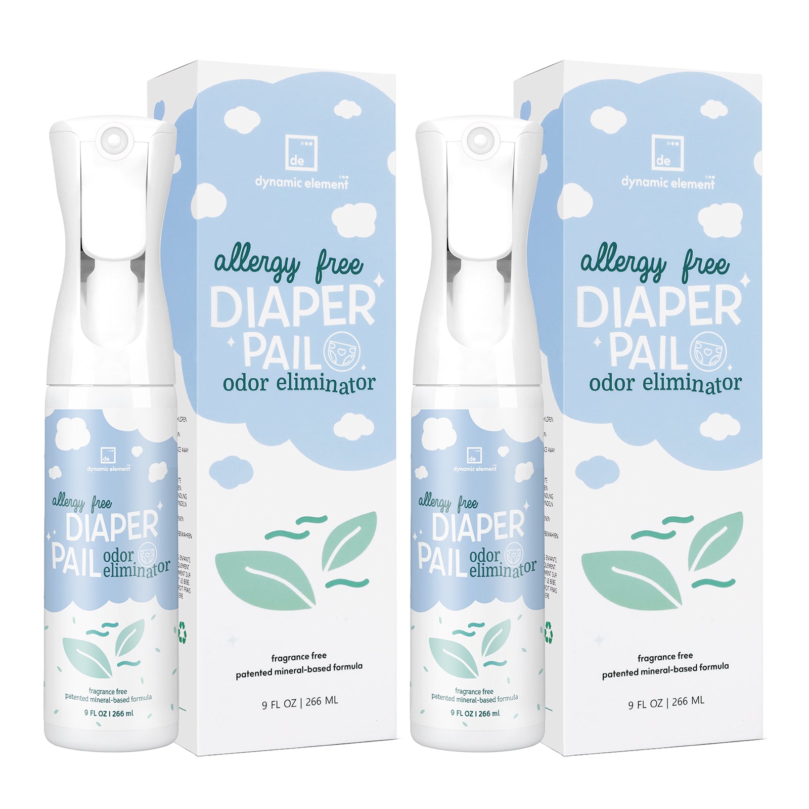 (2-Pack Value Set) Dynamic Element Diaper Pail Odor Eliminator Spray – Unscented Mineral-Based Spray for Odors in Diaper Pails and Baby Changing Areas – 18 Fl Oz Total (2 x 9 Fl Oz)