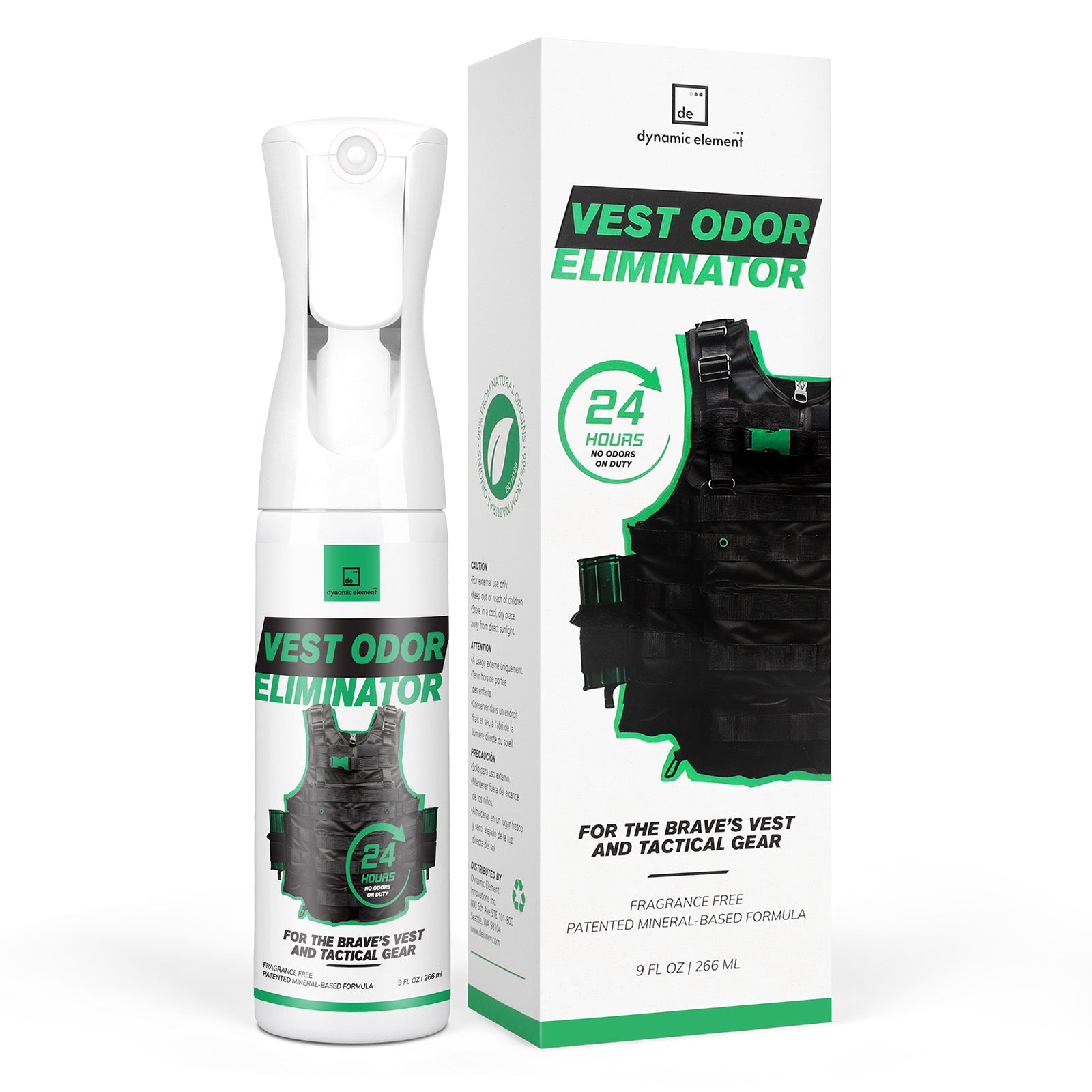 Dynamic Element Vest Odor Eliminator Spray _ Unscented Odor Remover for Smelly Ballistic Vests and Tactical Gear _ Natural Mineral-based Formula - 9 Fl Oz (266 ml)