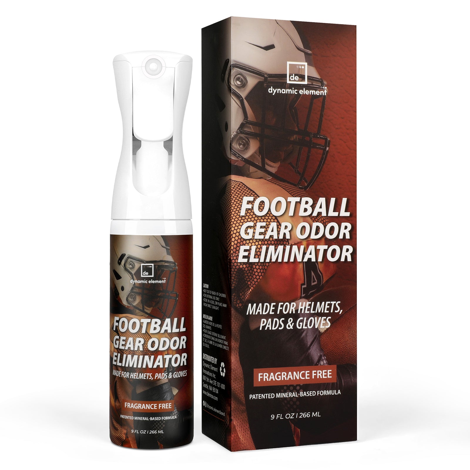 Dynamic Element Football Gear Odor Eliminator Spray - Unscented Natural Mineral-Based Deodorizer Spray for Football Pads, Helmets, Shoulder Gear & Cleats, 9 fl oz