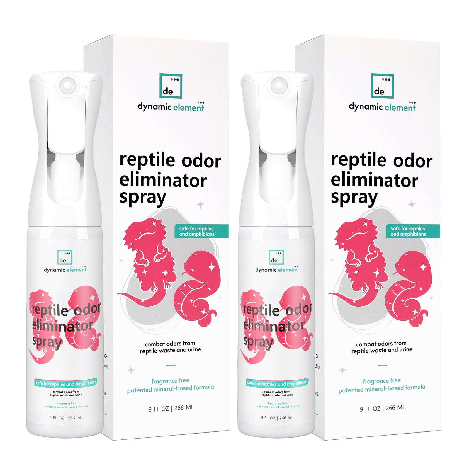 (2-Pack Value Set) Dynamic Element Reptile Tank Odor Eliminator Spray – Unscented Natural Mineral Formula - Remove Waste Smells in Bearded Dragon and Turtle Tanks – 18 Fl Oz Total (2 x 9 Fl Oz)